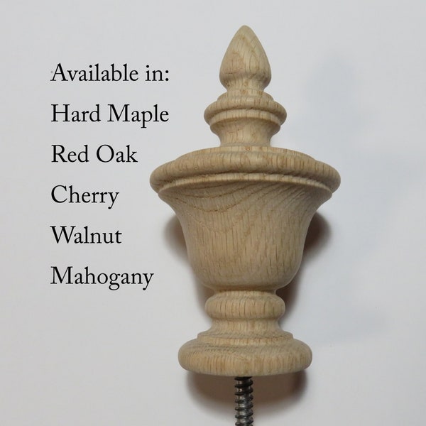 Wood Finial replacement bed post 4-7/8 H x 2-3/4 W x 1-3/4 Base. Wood Choice: Red Oak, Hard Maple, Cherry ,Walnut or Mahogany #2