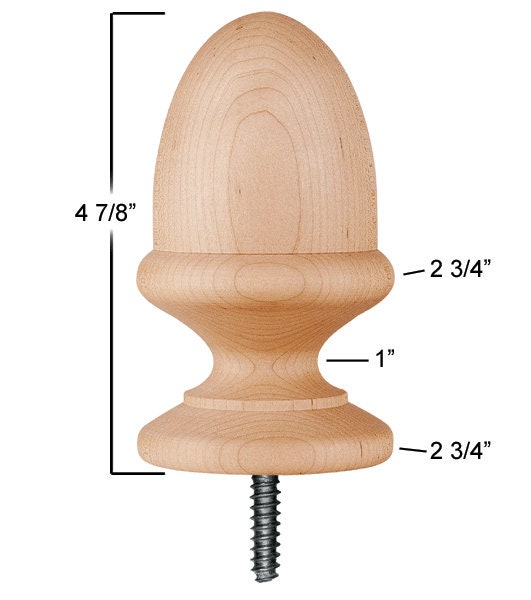 Wood Acorn Finial. SMALL. 4 7/8 H X 2 3/4 W X2 3/4 Base. This is the