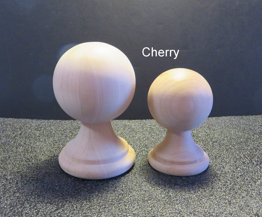 Wood Ball Finial LARGE. 5 1/2 X 3 1/2 W X3 1/2 Base. This is the LARGER of the 2 in the Picture