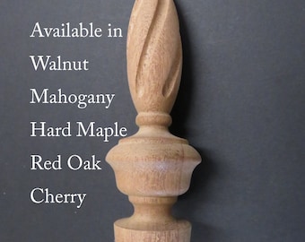 Wood Fluted Twist Finial. Bed post, clock or furniture finial. Choice: Red Oak, Cherry, Hard Maple, Mahogany or Walnut #32