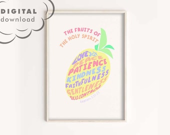 The Fruit of the Holy Spirit Galatians 5:22-23 A4 Printable Art, Nursery Bible Verse, Religious, Fruit Art, DIY Christmas gift