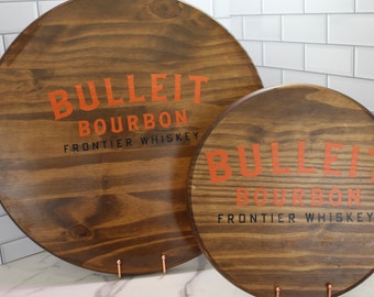 Round Wood Bourbon Decorative/Serving Tray