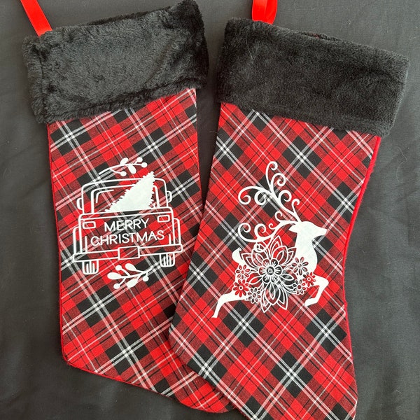 Plaid w/ Faux Fur Christmas Stocking