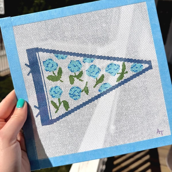 Hand-Painted Hydrangea Pennant Needlepoint Canvas