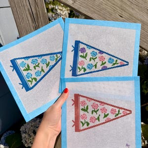 Hand-Painted Hydrangea Pennant Needlepoint Canvas, 3 Color Options!