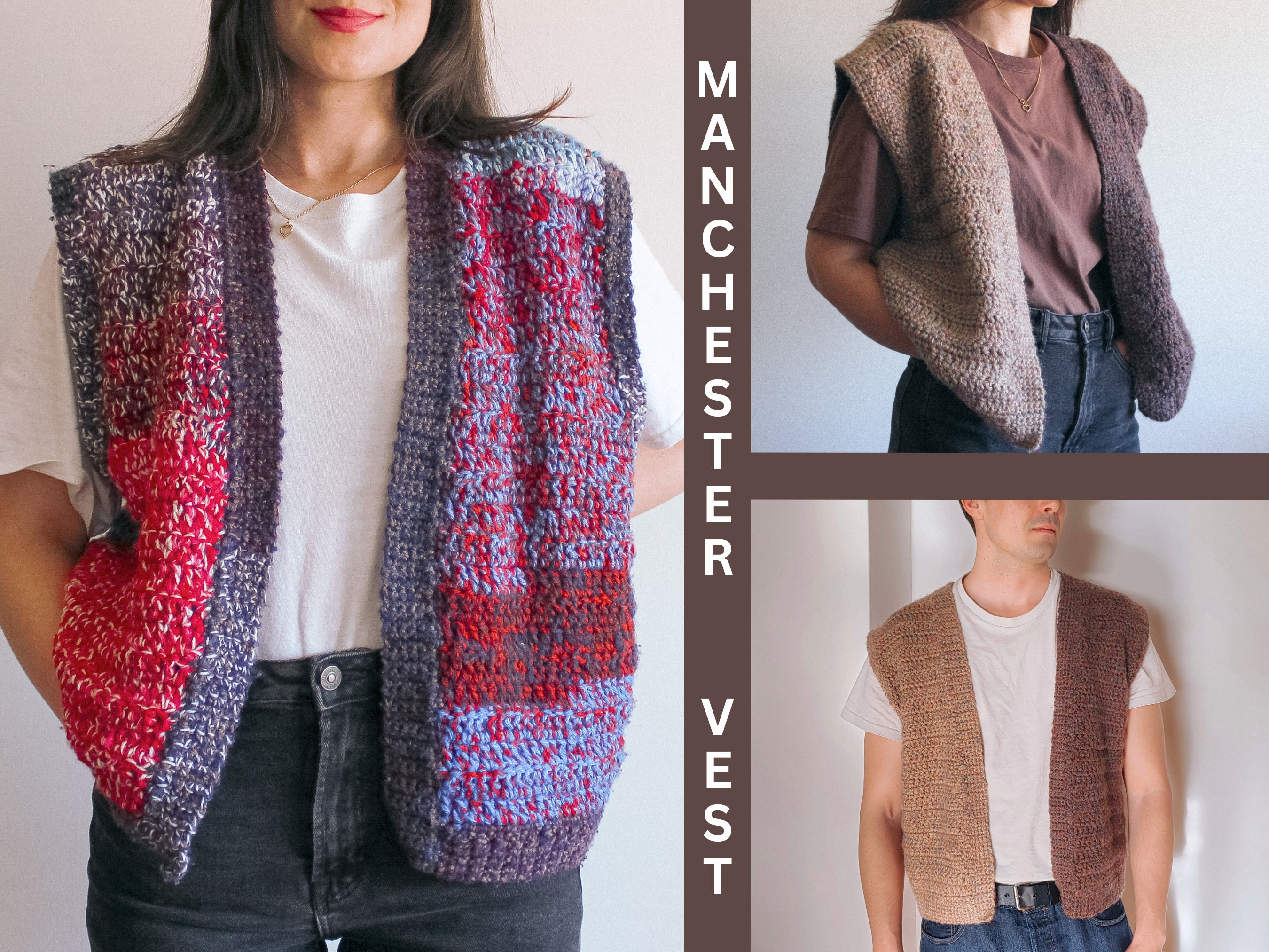 veeg inrichting Materialisme Crochet PATTERN Manchester Vest Oversized Fit Size XS to - Etsy