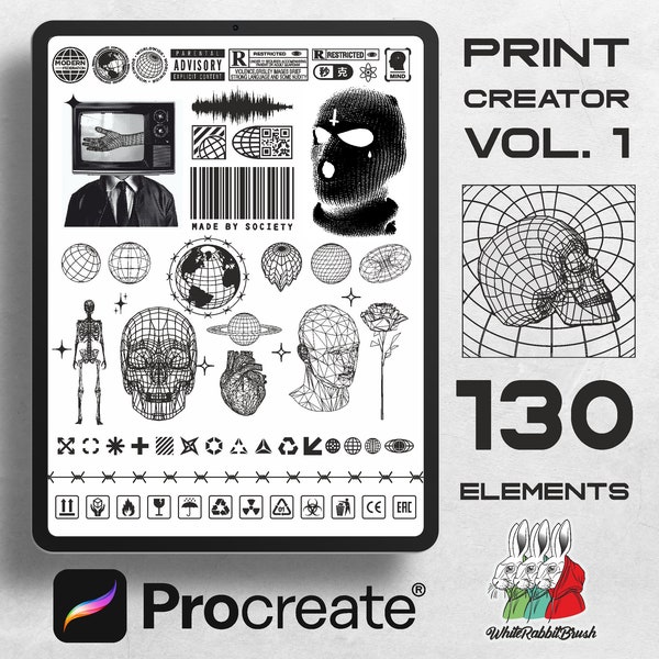 130 High quality procreate stamp | Procreate brush set | Procreate Tattoo Skull bundle | procreate template doodle clothing shapes |
