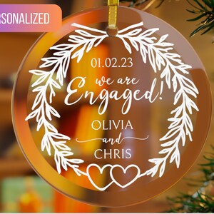 Engaged Ornament, Personalized Christmas Ornament, Engagement Gift, First Christmas, Custom Glass Ornament, Engagement Keepsake