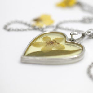 Heart Shaped Flower Necklace | Yellow Pressed Flower Pendant | Real Flower Jewel | Birthday Gift