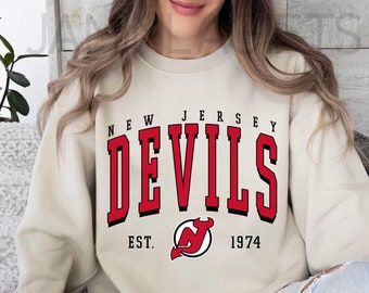 Vintage Style New Jersey Sweatshirt, New Jersey Devils Crewneck, New Jersey Sweatshirt, College Shirt, Hockey Fan Gifts, Hockey Sweatshirt