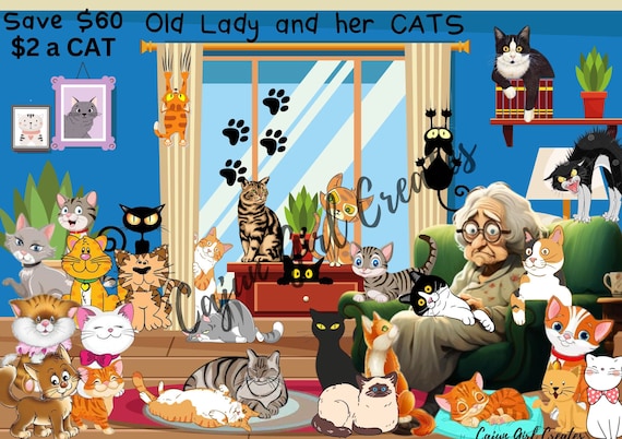 Old Lady and Her CATS - Etsy