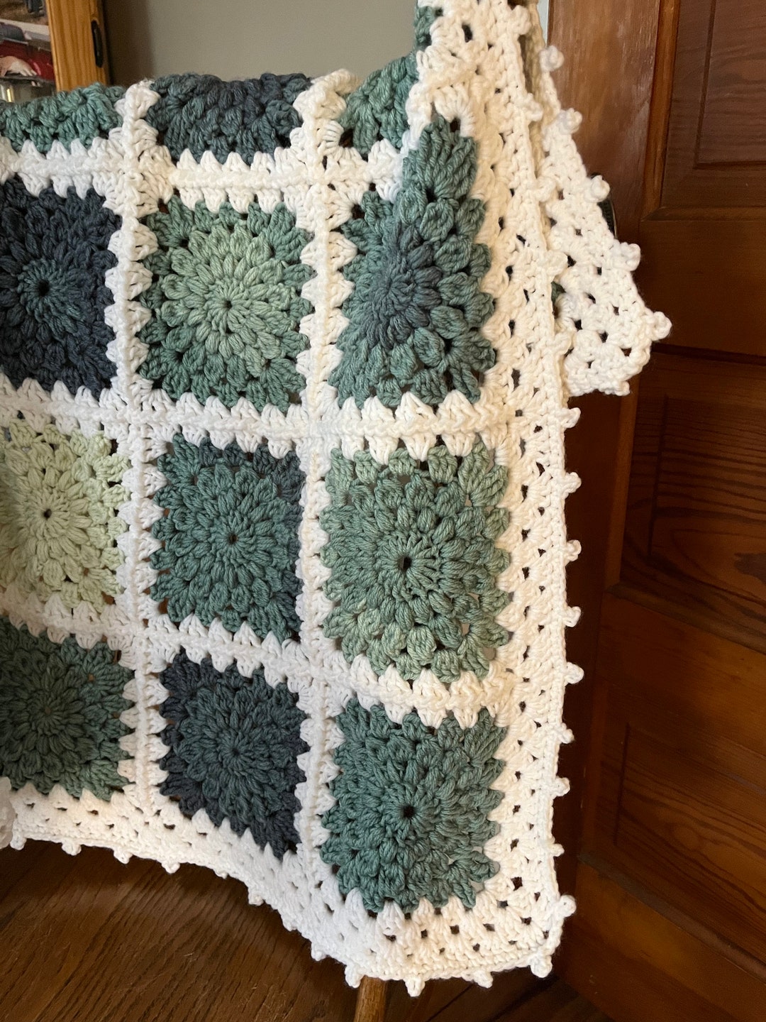 Blue Green Ombré Crochet Blanket Baby Blankets, Granny Square Blanket