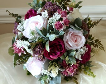 Pink, White and Raspberry Wedding bouquet.