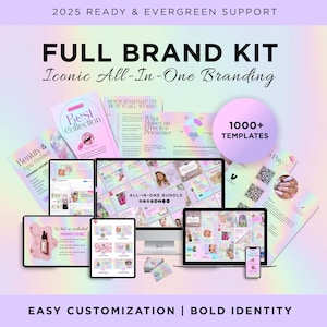 Paquete de marca en tonos pastel: más de 1000 plantillas de Canva para redes sociales, Etsy, logotipos y papelería / Negocios de belleza, kit de marca brillante