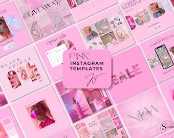 Pink Beauty Instagram-kit: 100 aanpasbare canva-sjablonen voor posts, verhalen, rollen en covers