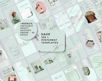 100+ Sage Pinterest Templates Kit for Canva with Bonus eBook: Mastering Pinterest Profits