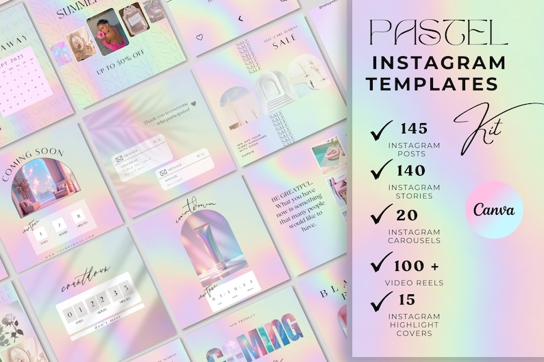 Pastel Beauty Instagram Template Kit: 145 Posts, Stories, Reels, Carousels & Covers