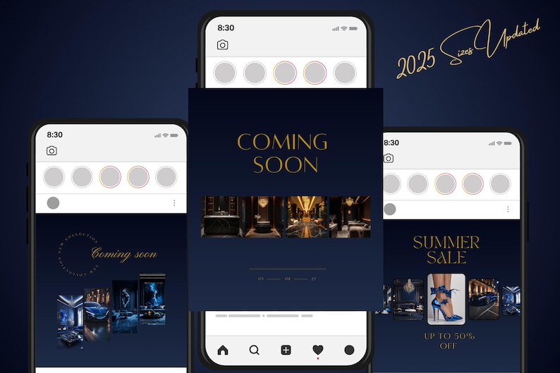Luxury Blue Instagram Template Kit: 70 Canva Designs for Posts, Stories ...