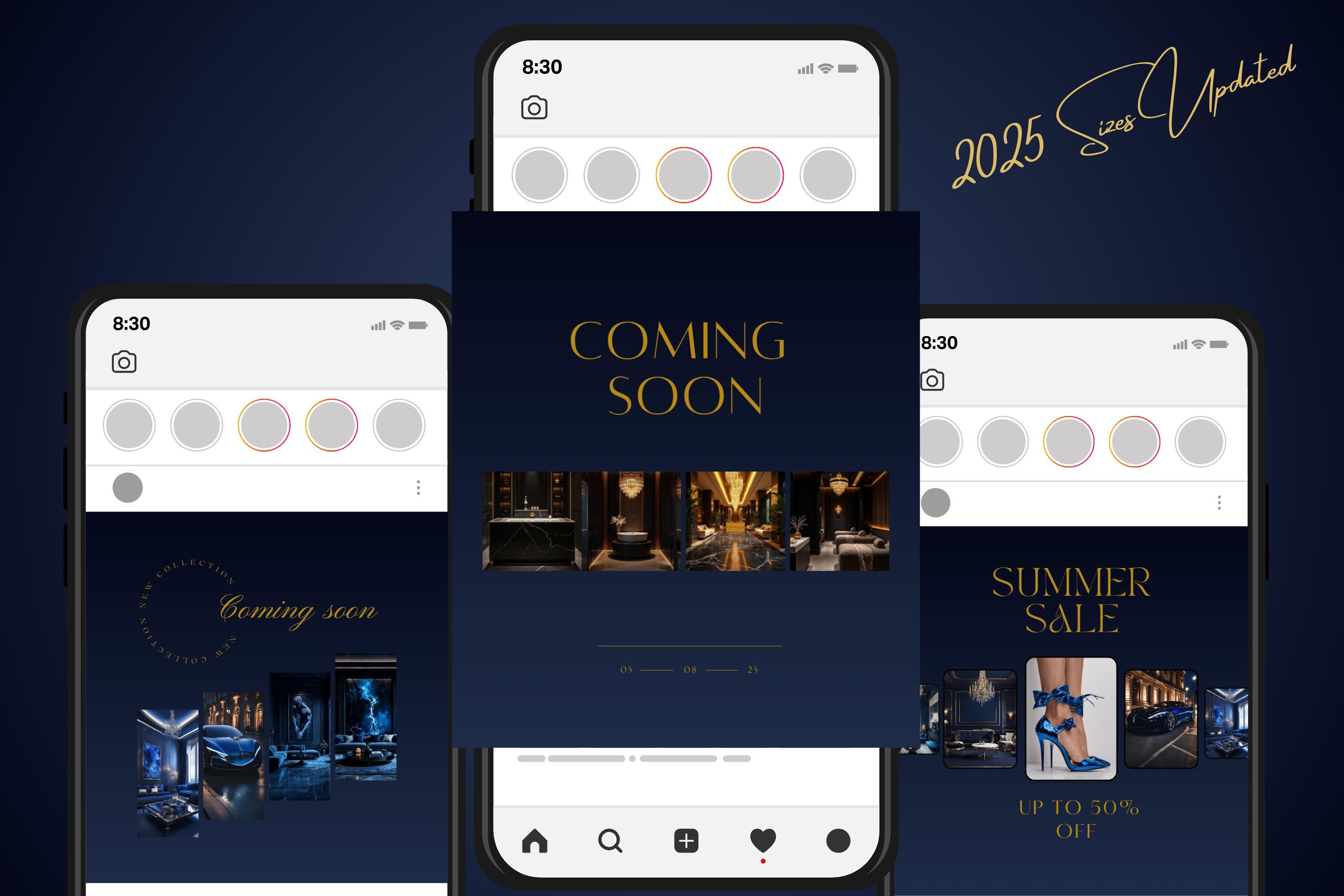 Luxury Blue Instagram Template Kit: 70 Canva Designs for Posts, Stories ...