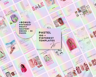 100+ Pastel Pinterest Templates Kit for Canva with Bonus eBook: Mastering Pinterest Profits