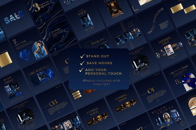 Luxury Blue Instagram Template Kit: 70 Canva Designs for Posts, Stories ...