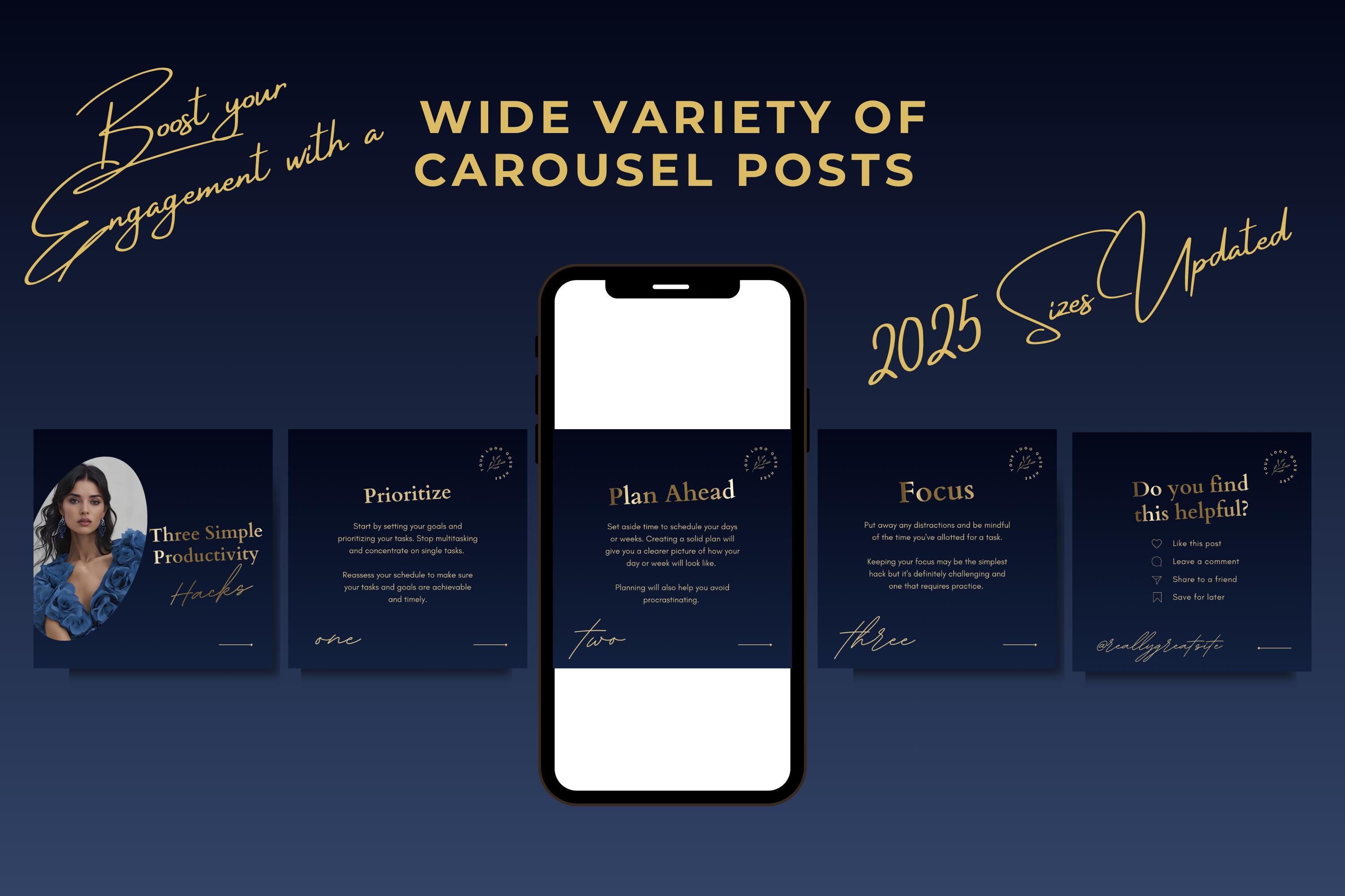 Luxury Blue Instagram Template Kit: 70 Canva Designs for Posts, Stories ...