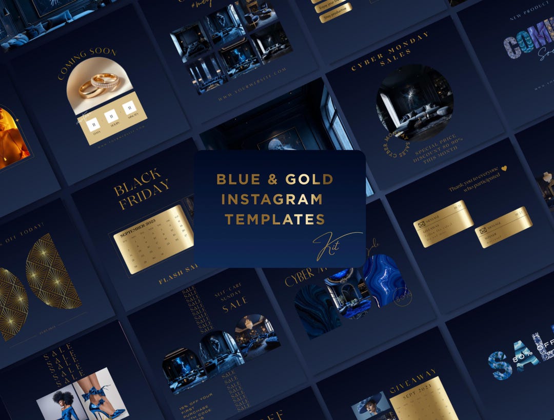 Luxury Blue Instagram Template Kit: 70 Canva Designs for Posts, Stories ...