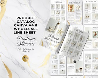 Elegant A4 Product Catalog Template | Editable Canva Line Sheet for Beauty Brands