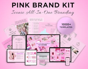 Pink Brand Kit: 1000 Templates Canva for Social Media, Logos, Stationery and eBook, Pink Brand Bundle Complete
