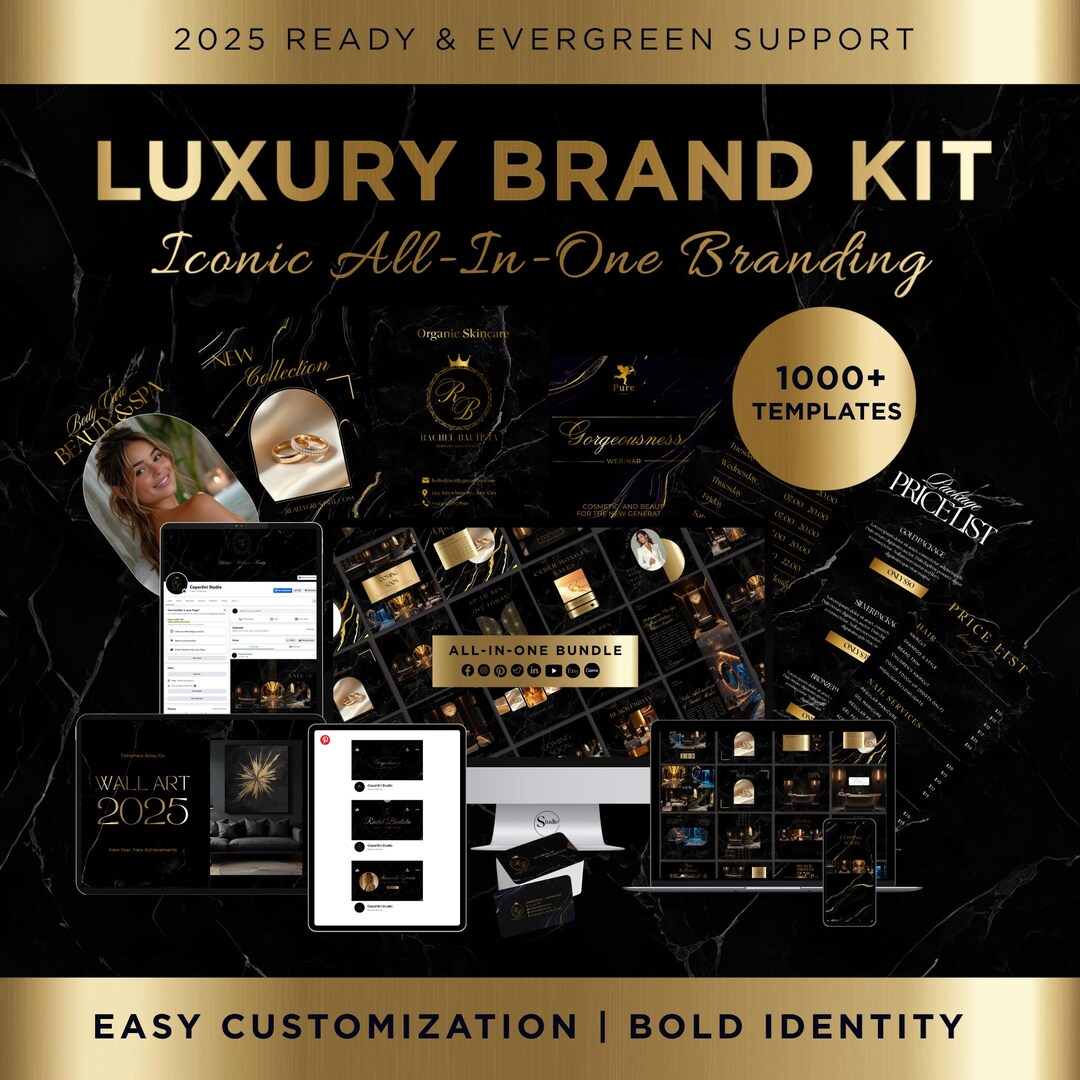 Luxury Black and Gold Brand Kit: 1000 Canva Templates for Social Media ...