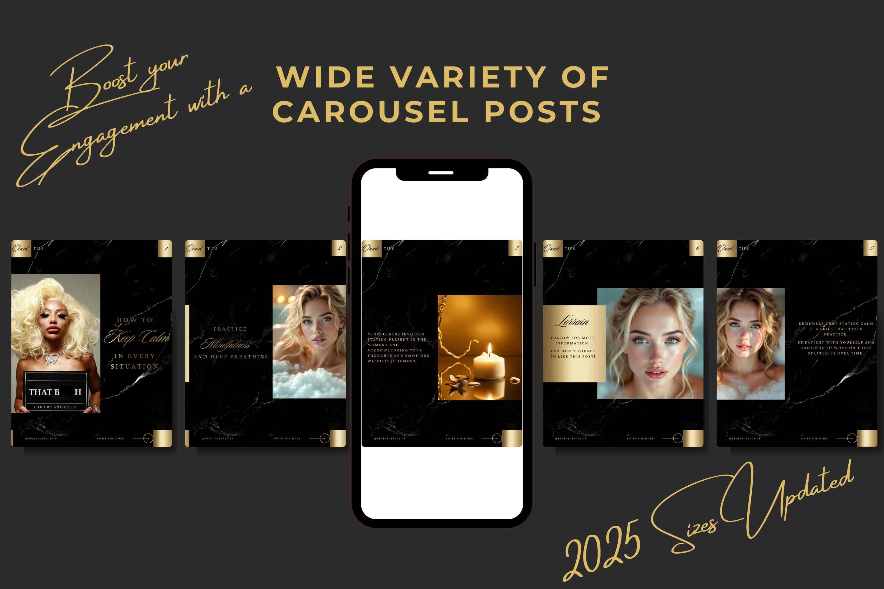 Luxury Black Instagram Template Kit: 100 Canva Designs for Posts ...
