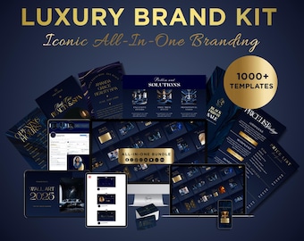 Full Branding Package: 1000 Canva Templates for Social Media, Logos, Stationery & eBook, Blue Luxury Brand kit