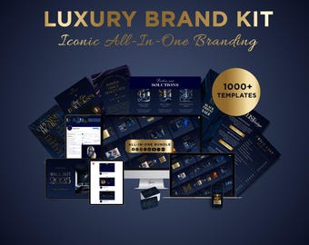 Full Branding Package: 1000 Canva Templates for Social Media, Logos, Stationery & eBook, Blue Luxury Brand kit