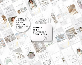 100+ White Pinterest Templates Kit for Canva with Bonus eBook: Mastering Pinterest Profits