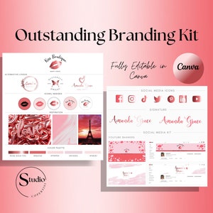 Pink Rose Branding Kit, Brand Kit Canva, Pink Brand Template, Business Template Bundle, Luxury Branding Instagram Template