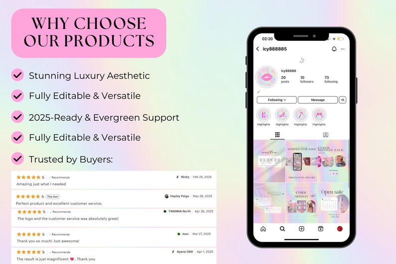 Pastel Beauty Instagram Template Kit: 145 Posts, Stories, Reels, Carousels & Covers