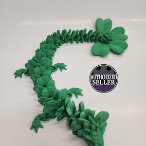 18&quot; Articulating Lucky Clover Dragon, Fidget Toy, Wiggle Pet, Articulated Toy, 3D Printed, Tik Tok