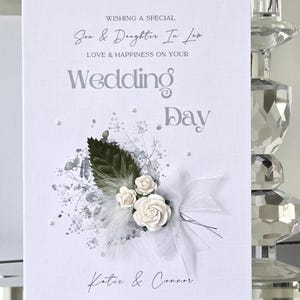 Son and daughter in law personalised wedding card, wedding card, son wedding card, white wedding card, white flower heart wedding card