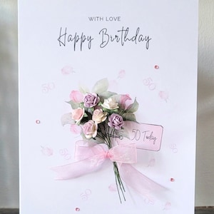 50th birthday card, special 50th birthday card or women, fiftieth birthday card, flower 50th birthday card