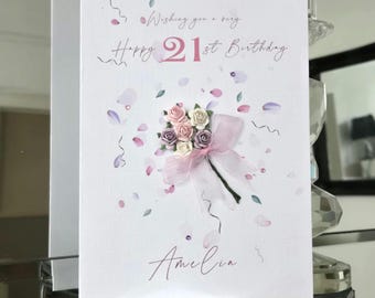 Old English Co. Biglietto di auguri per il 21° compleanno da donna, con fiori e fiori per lei, biglietto di auguri per il ventunesimo compleanno per amiche, figlia, sorella, nipote, interno vuoto