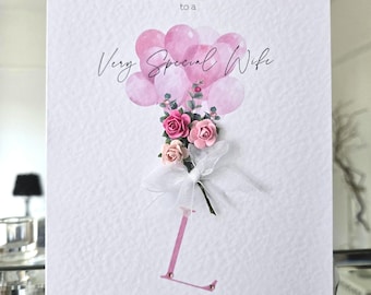 Happy birthday wife card, wife birthday card, very special wife birthday card, personalised name wife birthday card, wife birthday card,