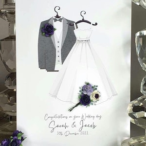 Personalised wedding dress card, wedding card, wedding dress and suit card, special flower bouquet wedding card, wedding congratulations