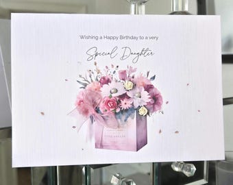 Carte d'anniversaire personnalisée pour fille, bouquet de fleurs roses