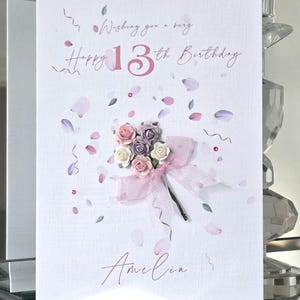 Happy 13th birthday card, 13th birthday card, special 13 birthday card, personalised birthday card, flower 13th birthday card,