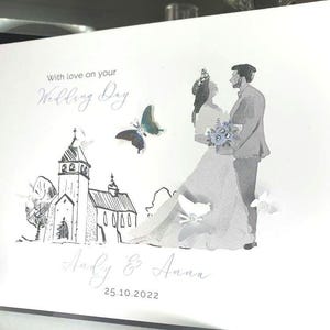 Cartão de casamento da igreja, cartão de casamento branco, cartão de casamento personalizado com nome e data, para o novo cartão do sr. e da sra., cartão de casamento