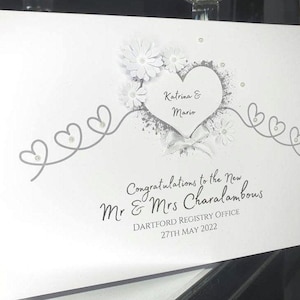 Carte de mariage blanche, carte du jour du mariage, carte de mariage personnalisée avec nom et lieu, carte de mariage personnalisée, carte de mariage, carte de monsieur et madame