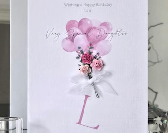 Carte d'anniversaire personnalisée pour fille, fleurs 3D et pierres précieuses