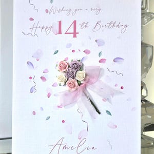 Happy 14th birthday card, 14th birthday card, special 14 birthday card, personalised birthday card, flower 14th birthday card,