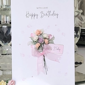 Carte 21e anniversaire, carte spéciale 21e anniversaire ou femme, vingt et unième anniversaire, carte fleur 21e anniversaire