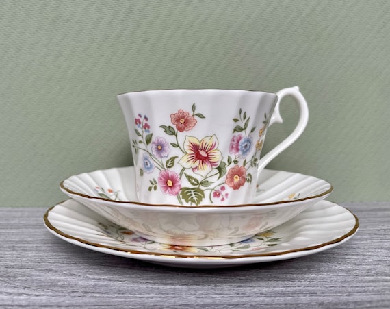 Royal Kendal Fine Bone China Tea Set Trio: Floral & Gold Gilding